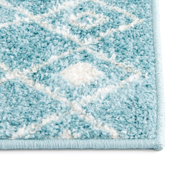 Aqua Blue 2' 7 x 12' Tribal Trellis Runner Area Rug Geometric Southwestern Inspired Durable Carpet for Home Interior Design for Sale at Rug Engine