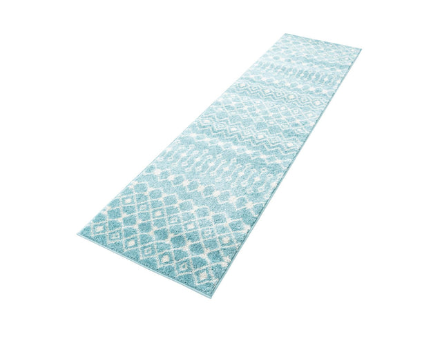 Aqua Blue 2' x 8' Tribal Trellis Runner Area Rug Geometric Southwestern Inspired Durable Carpet for Home Interior Design for Sale at Rug Engine