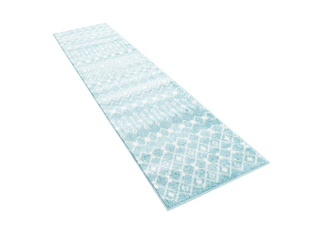 Aqua Blue 2' x 8' Tribal Trellis Runner Area Rug Geometric Southwestern Inspired Durable Carpet for Home Interior Design for Sale at Rug Engine