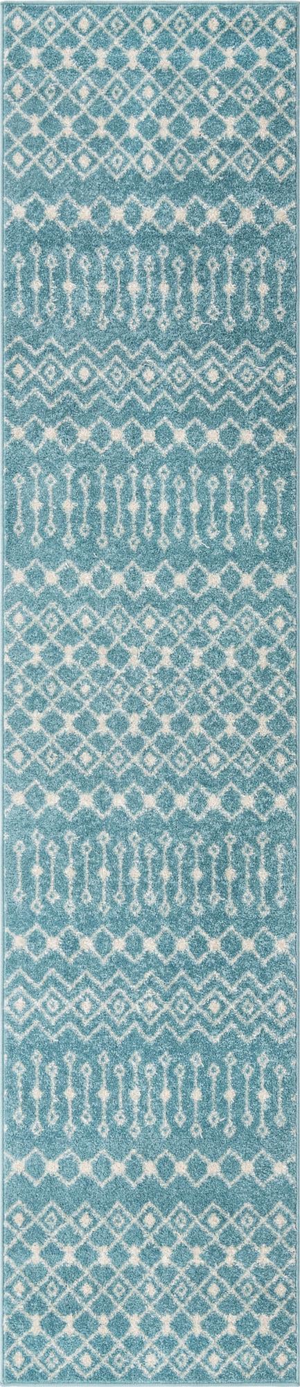 Aqua Blue 2' 7 x 12' Tribal Trellis Runner Area Rug Geometric Southwestern Inspired Durable Carpet for Home Interior Design for Sale at Rug Engine