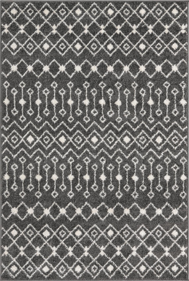 Dark Gray 4' x 6' Tribal Trellis Rectangle Area Rug Geometric Southwestern Inspired Durable Carpet for Home Interior Design for Sale at Rug Engine
