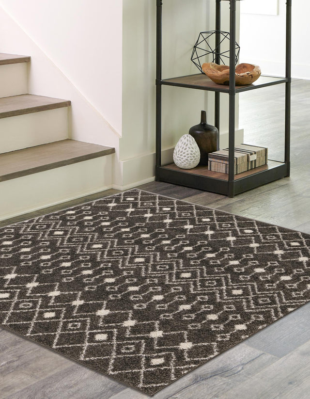 Dark Gray 10' x 10' Tribal Trellis Square Area Rug Geometric Southwestern Inspired Durable Carpet for Home Interior Design for Sale at Rug Engine