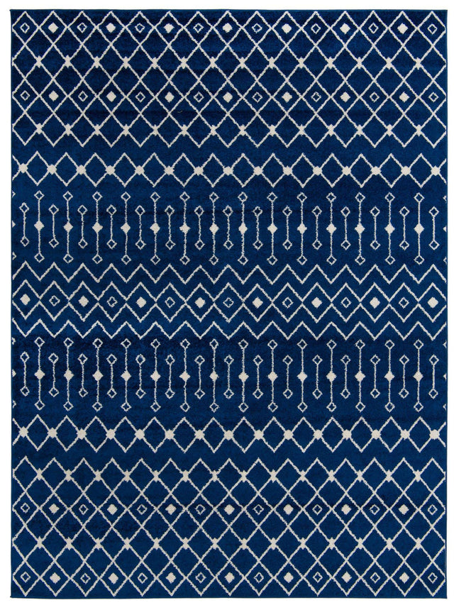 Navy Blue 9' x 12' Tribal Trellis Rectangle Area Rug Geometric Southwestern Inspired Durable Carpet for Home Interior Design for Sale at Rug Engine