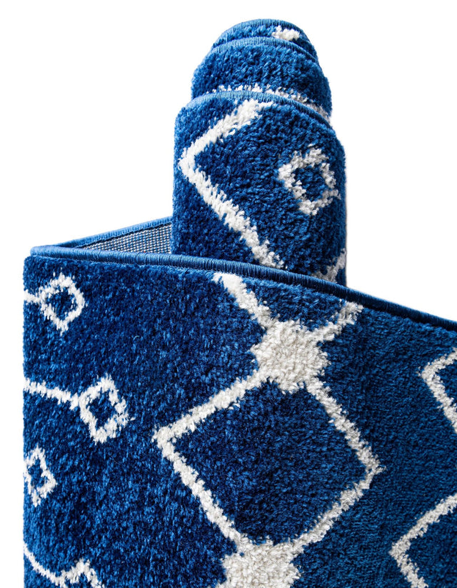 Navy Blue 7' 10 x 10' Tribal Trellis Rectangle Area Rug Geometric Southwestern Inspired Durable Carpet for Home Interior Design for Sale at Rug Engine
