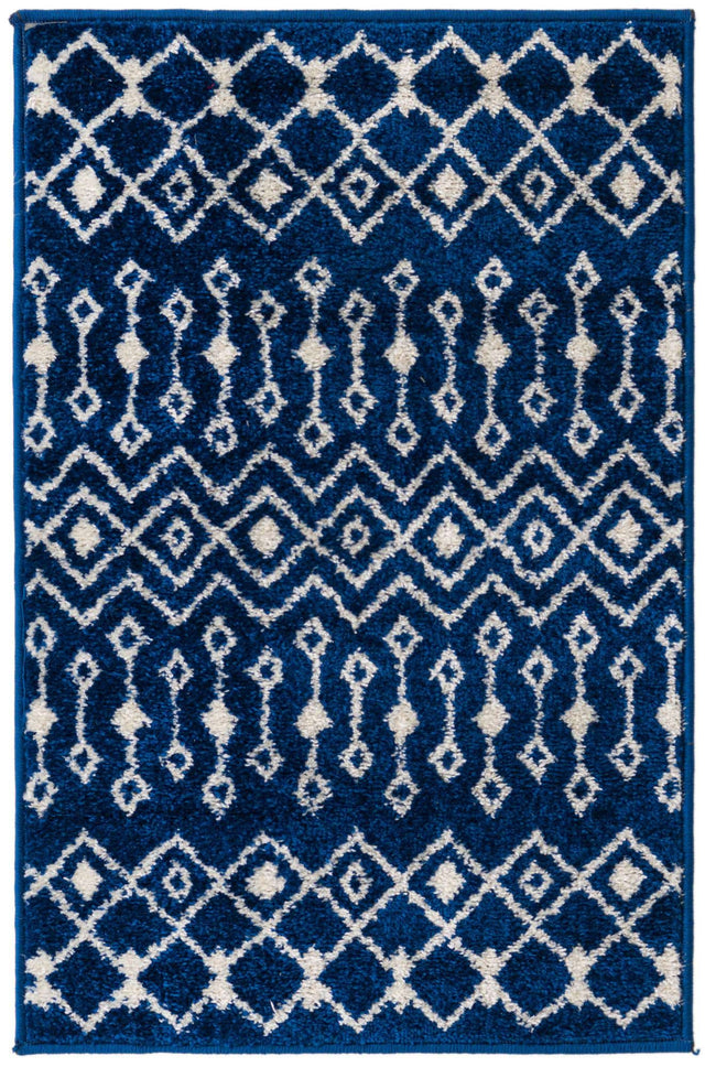 Navy Blue 2' x 3' 1 Tribal Trellis Rectangle Area Rug Geometric Southwestern Inspired Durable Carpet for Home Interior Design for Sale at Rug Engine