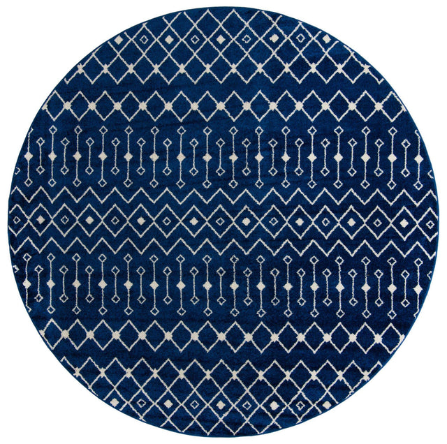 Navy Blue 10' x 10' Tribal Trellis Round Area Rug Geometric Southwestern Inspired Durable Carpet for Home Interior Design for Sale at Rug Engine