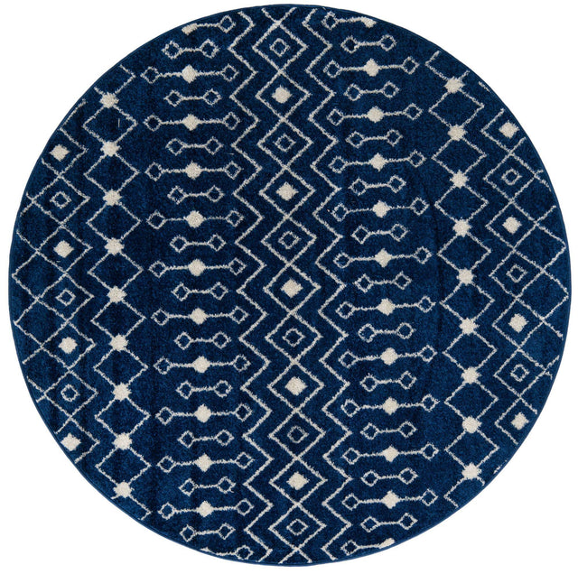 Navy Blue 6' 1 x 6' 1 Tribal Trellis Round Area Rug Geometric Southwestern Inspired Durable Carpet for Home Interior Design for Sale at Rug Engine
