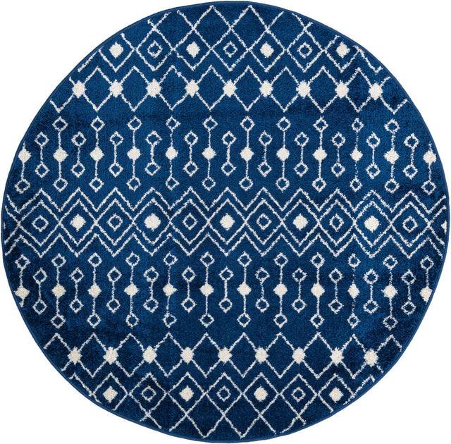 Navy Blue 5' 3 x 5' 3 Tribal Trellis Round Area Rug Geometric Southwestern Inspired Durable Carpet for Home Interior Design for Sale at Rug Engine