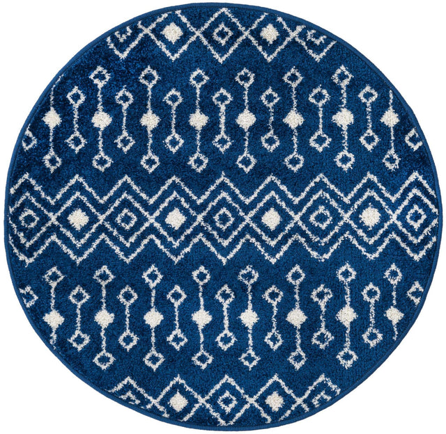 Navy Blue 3' 1 x 3' 1 Tribal Trellis Round Area Rug Geometric Southwestern Inspired Durable Carpet for Home Interior Design for Sale at Rug Engine