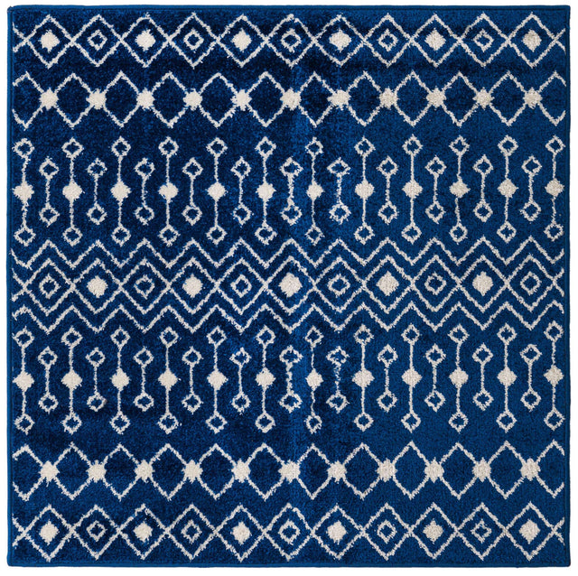 Navy Blue 4' 1 x 4' 1 Tribal Trellis Square Area Rug Geometric Southwestern Inspired Durable Carpet for Home Interior Design for Sale at Rug Engine
