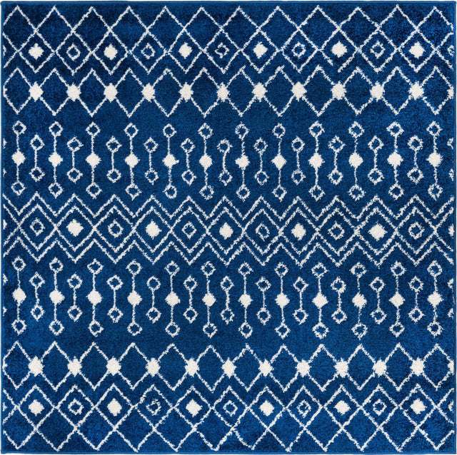 Navy Blue 5' 3 x 5' 3 Tribal Trellis Square Area Rug Geometric Southwestern Inspired Durable Carpet for Home Interior Design for Sale at Rug Engine