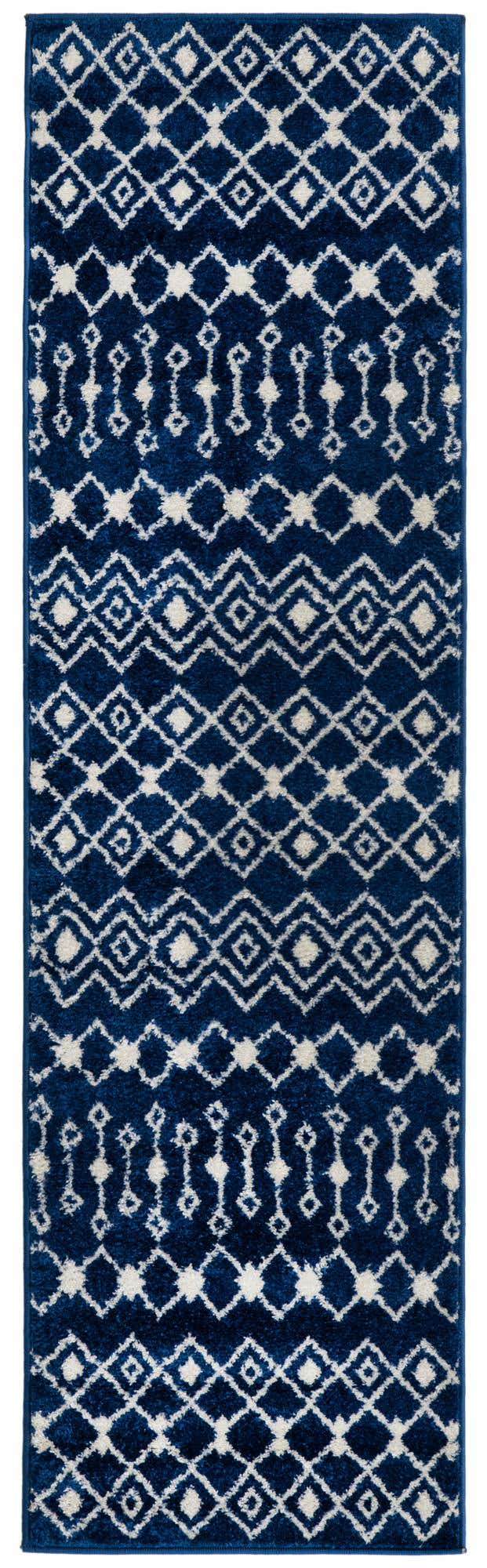 Navy Blue 2' x 7' 1 Tribal Trellis Runner Area Rug Geometric Southwestern Inspired Durable Carpet for Home Interior Design for Sale at Rug Engine