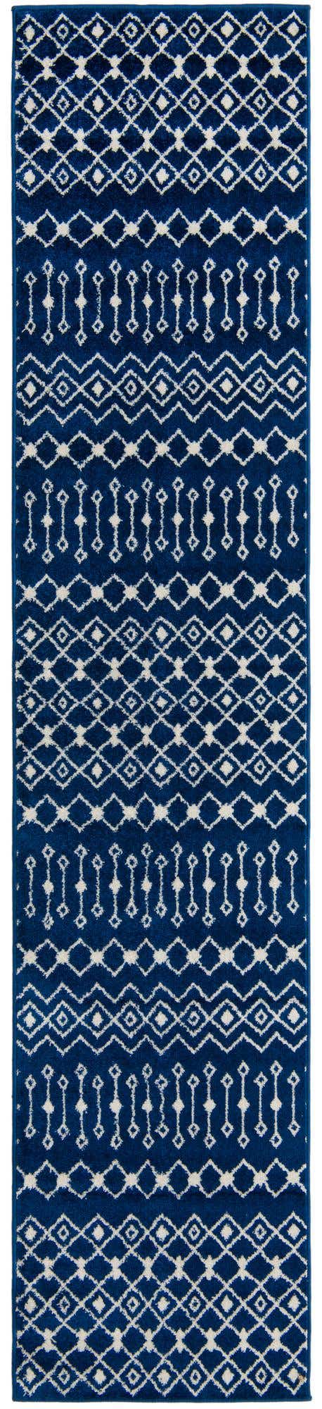 Navy Blue 2' 7 x 12' Tribal Trellis Runner Area Rug Geometric Southwestern Inspired Durable Carpet for Home Interior Design for Sale at Rug Engine