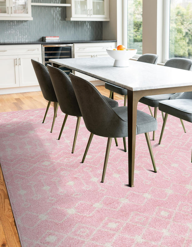 Pink 4' 1 x 6' 1 Tribal Trellis Rectangle Area Rug Geometric Southwestern Inspired Durable Carpet for Home Interior Design for Sale at Rug Engine