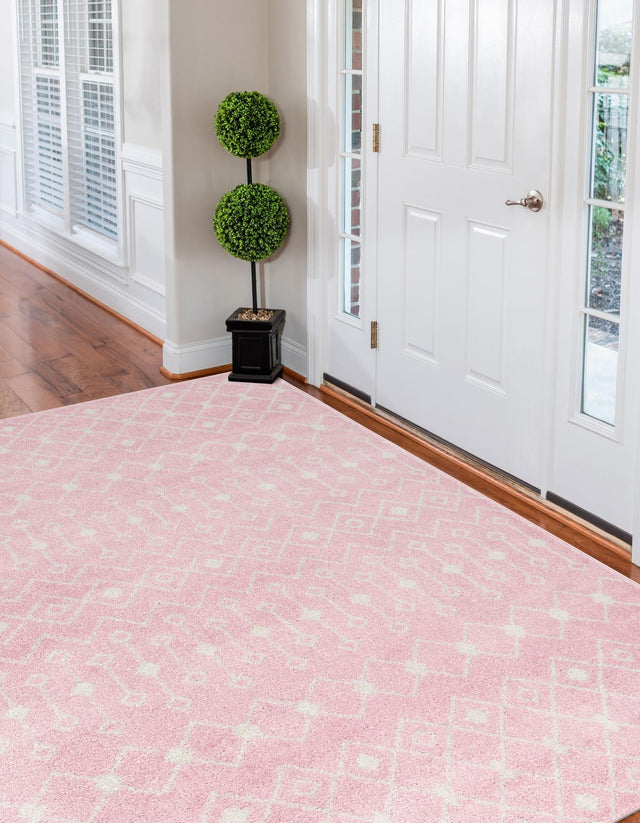 Pink 4' 1 x 6' 1 Tribal Trellis Rectangle Area Rug Geometric Southwestern Inspired Durable Carpet for Home Interior Design for Sale at Rug Engine