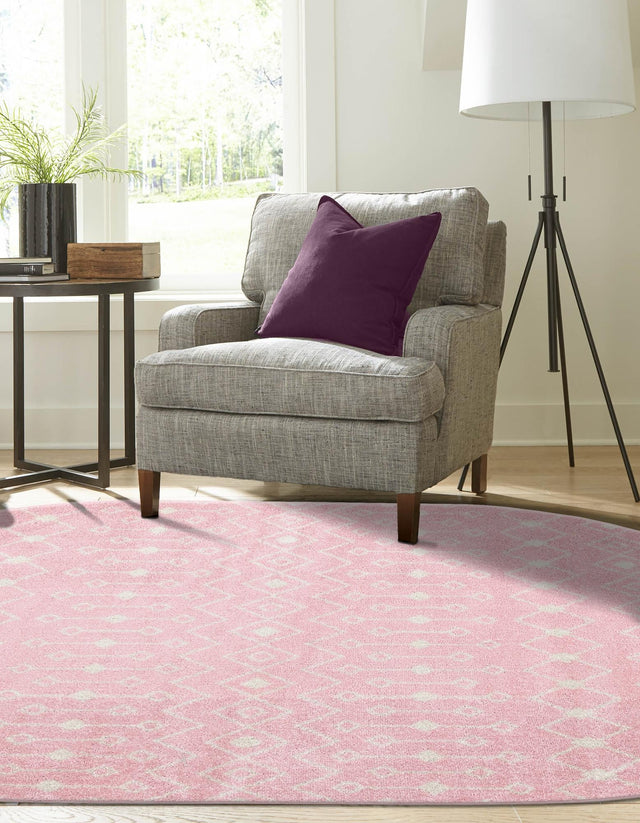 Pink 7' 10 x 10' Tribal Trellis Oval Area Rug Geometric Southwestern Inspired Durable Carpet for Home Interior Design for Sale at Rug Engine