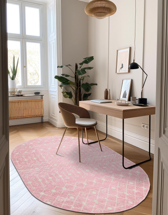 Pink 7' 10 x 10' Tribal Trellis Oval Area Rug Geometric Southwestern Inspired Durable Carpet for Home Interior Design for Sale at Rug Engine