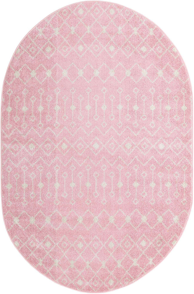 Pink 5' 3 x 8' Tribal Trellis Oval Area Rug Geometric Southwestern Inspired Durable Carpet for Home Interior Design for Sale at Rug Engine