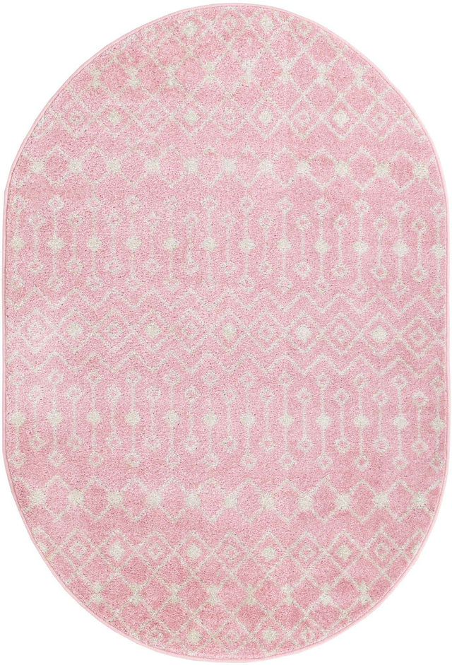 Pink 4' 1 x 6' 1 Tribal Trellis Oval Area Rug Geometric Southwestern Inspired Durable Carpet for Home Interior Design for Sale at Rug Engine