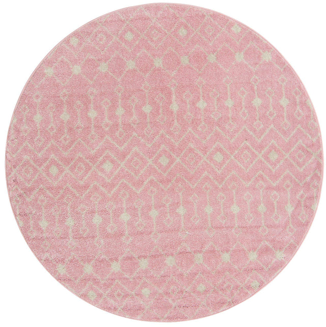 Pink 6' 1 x 6' 1 Tribal Trellis Round Area Rug Geometric Southwestern Inspired Durable Carpet for Home Interior Design for Sale at Rug Engine