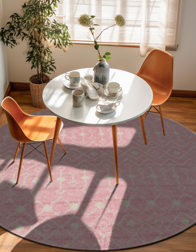 Pink 3' 1 x 3' 1 Tribal Trellis Round Area Rug Geometric Southwestern Inspired Durable Carpet for Home Interior Design for Sale at Rug Engine