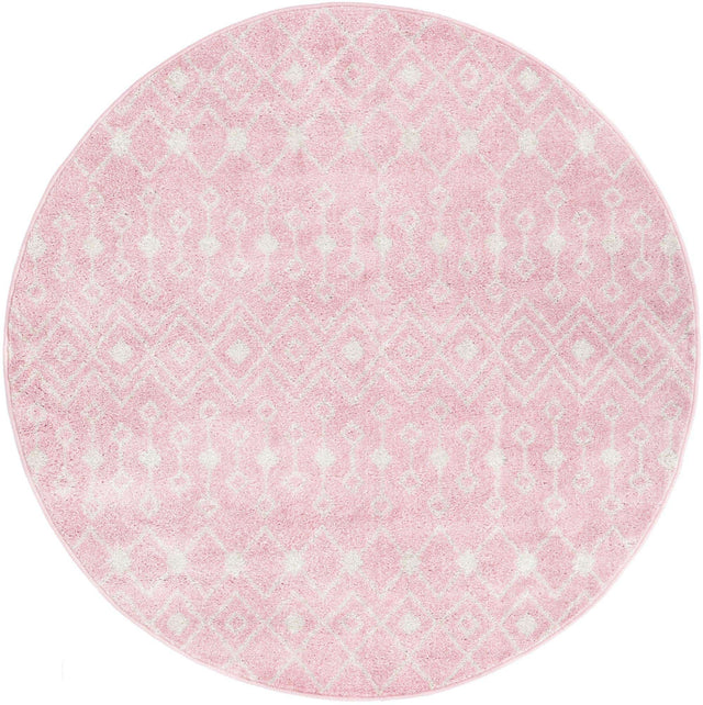 Pink 5' 3 x 5' 3 Tribal Trellis Round Area Rug Geometric Southwestern Inspired Durable Carpet for Home Interior Design for Sale at Rug Engine
