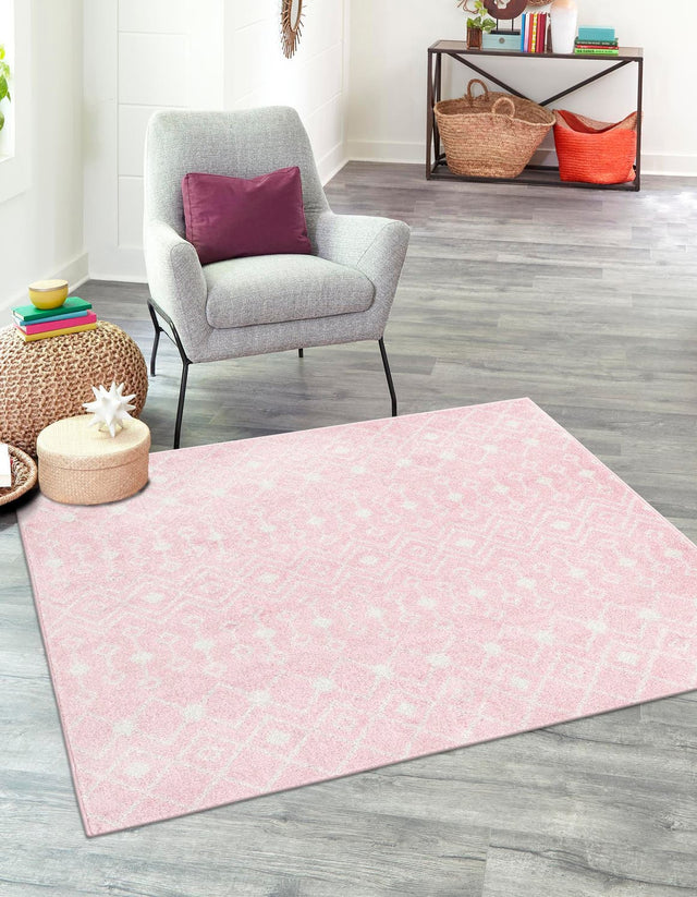 Pink 5' 3 x 5' 3 Tribal Trellis Square Area Rug Geometric Southwestern Inspired Durable Carpet for Home Interior Design for Sale at Rug Engine
