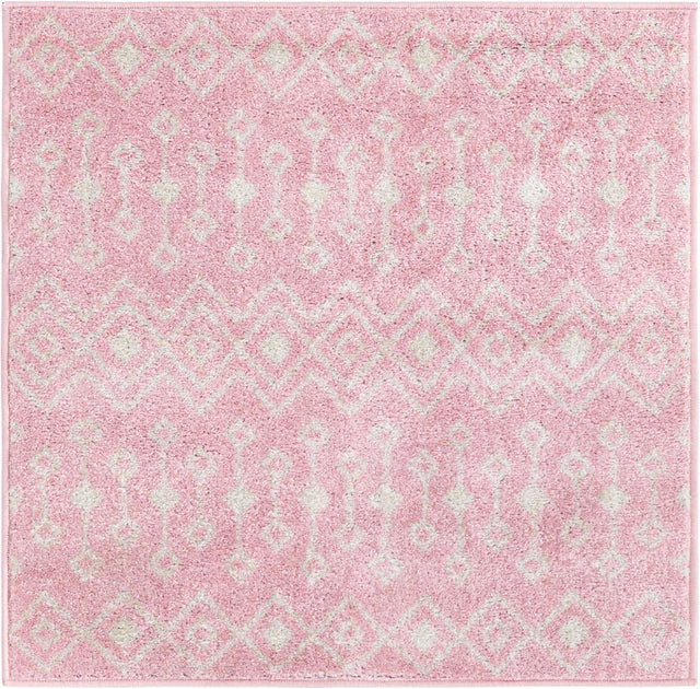 Pink 3' 1 x 3' 1 Tribal Trellis Square Area Rug Geometric Southwestern Inspired Durable Carpet for Home Interior Design for Sale at Rug Engine