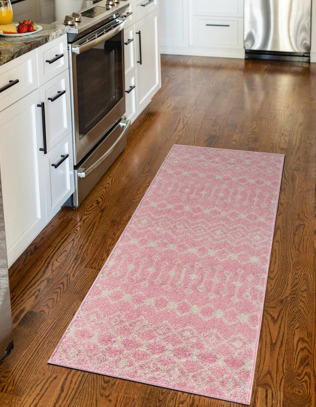 Pink 2' x 7' 1 Tribal Trellis Runner Area Rug Geometric Southwestern Inspired Durable Carpet for Home Interior Design for Sale at Rug Engine