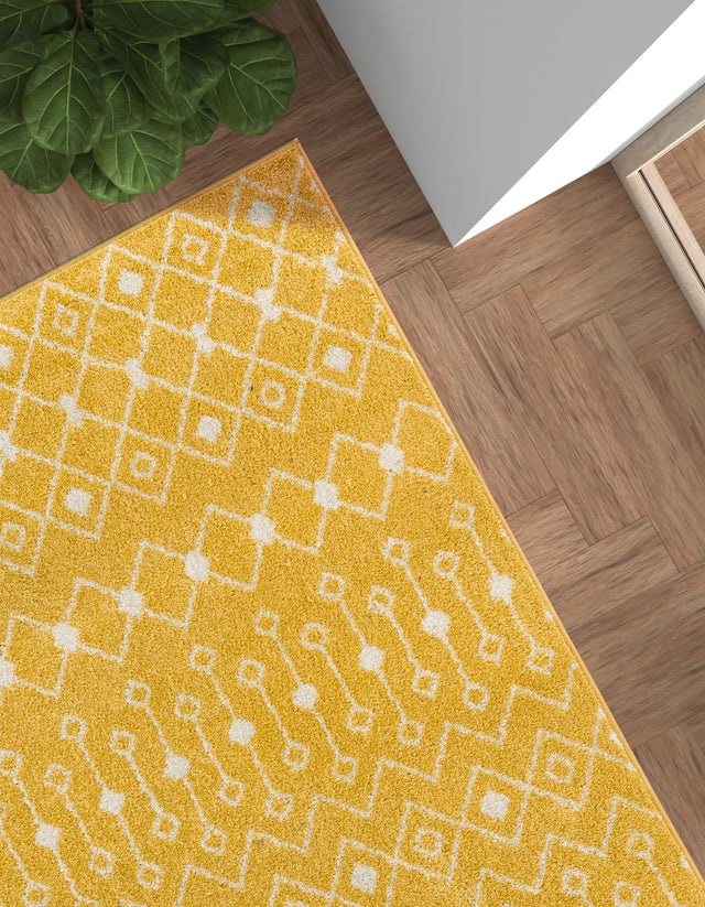 Yellow 9' x 12' Tribal Trellis Rectangle Area Rug Geometric Southwestern Inspired Durable Carpet for Home Interior Design for Sale at Rug Engine