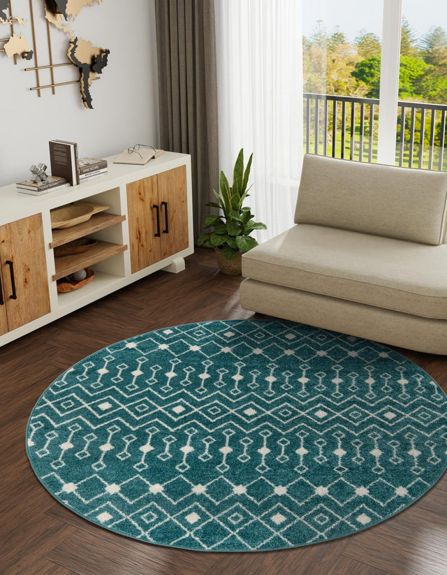Turquoise 10' x 10' Tribal Trellis Round Area Rug Geometric Southwestern Inspired Durable Carpet for Home Interior Design for Sale at Rug Engine