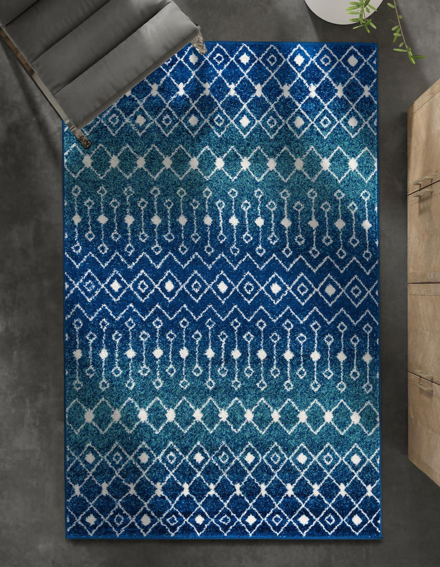 Navy and Teal 10' x 13' 1 Tribal Trellis Rectangle Area Rug Geometric Southwestern Inspired Durable Carpet for Home Interior Design for Sale at Rug Engine