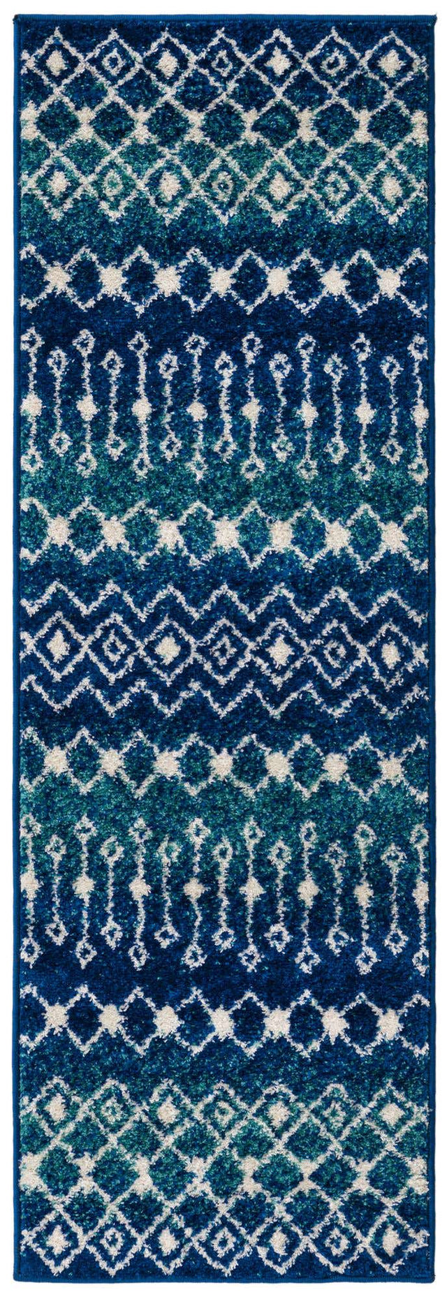 Navy and Teal 2' x 6' 1 Tribal Trellis Runner Area Rug Geometric Southwestern Inspired Durable Carpet for Home Interior Design for Sale at Rug Engine