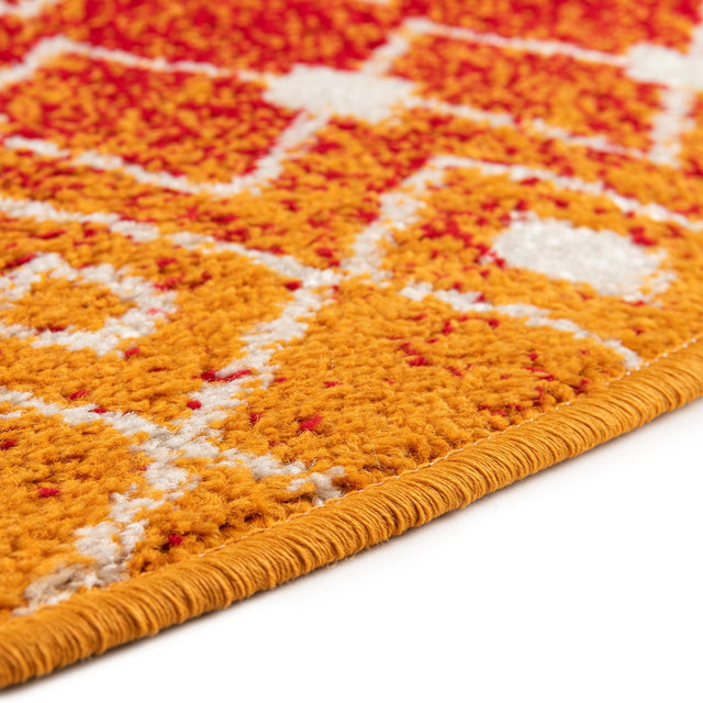 Orange and Red 6' x 6' Tribal Trellis Round Area Rug Geometric Southwestern Inspired Durable Carpet for Home Interior Design for Sale at Rug Engine