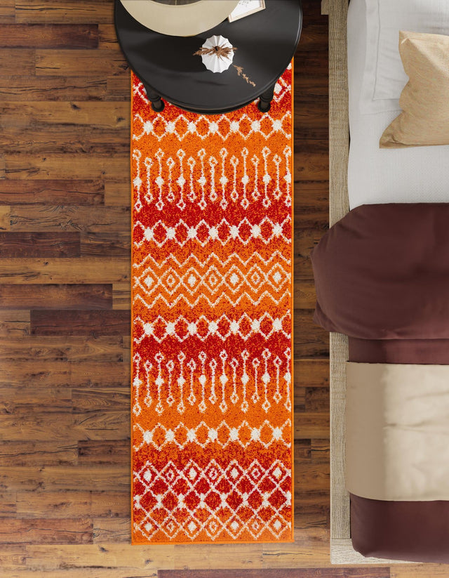 Orange and Red 3' 3 x 16' 5 Tribal Trellis Runner Area Rug Geometric Southwestern Inspired Durable Carpet for Home Interior Design for Sale at Rug Engine
