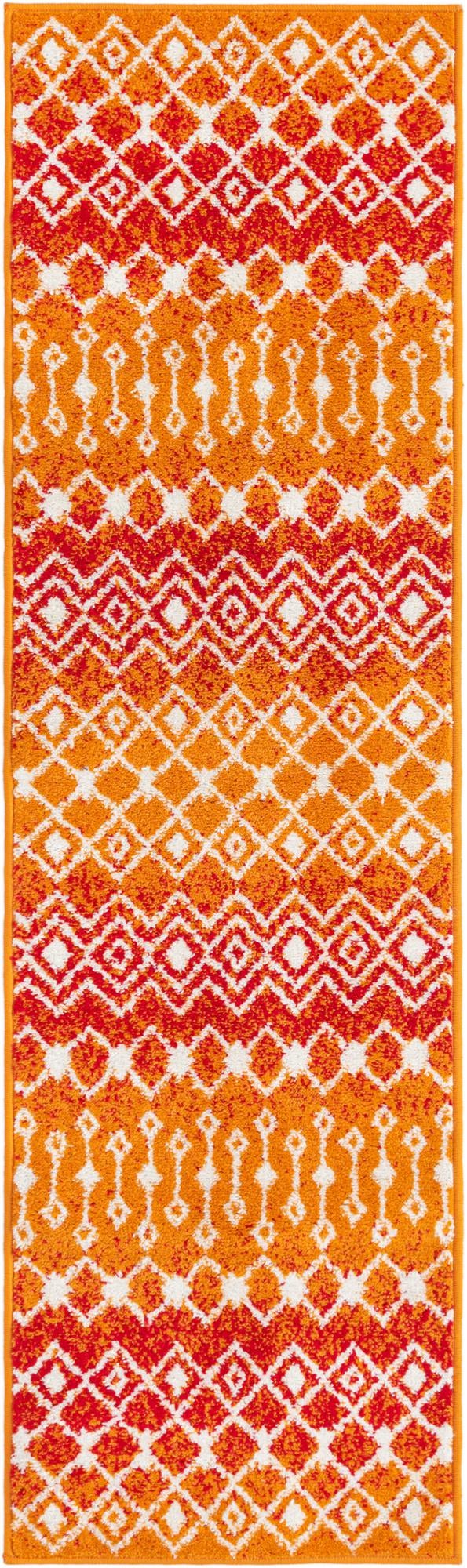 Orange and Red 2' x 7' Tribal Trellis Runner Area Rug Geometric Southwestern Inspired Durable Carpet for Home Interior Design for Sale at Rug Engine