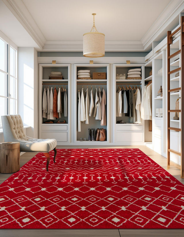 Burgundy Red 10' x 13' Tribal Trellis Rectangle Area Rug Geometric Southwestern Inspired Durable Carpet for Home Interior Design for Sale at Rug Engine