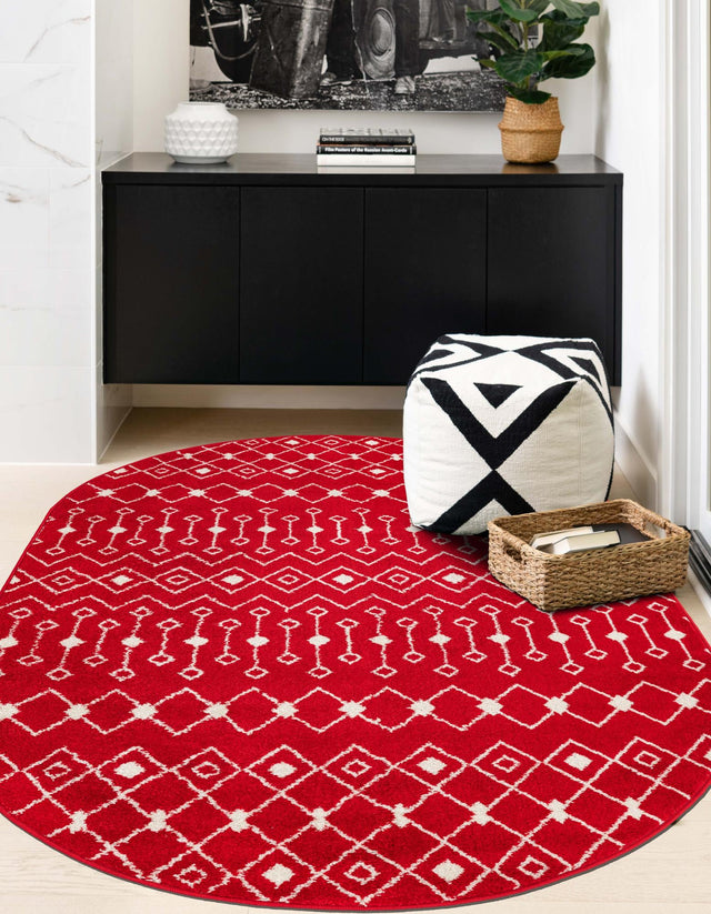 Burgundy Red 4' x 6' Tribal Trellis Oval Area Rug Geometric Southwestern Inspired Durable Carpet for Home Interior Design for Sale at Rug Engine