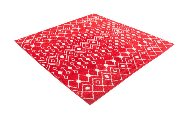 Burgundy Red 5' 3 x 5' 3 Tribal Trellis Square Area Rug Geometric Southwestern Inspired Durable Carpet for Home Interior Design for Sale at Rug Engine