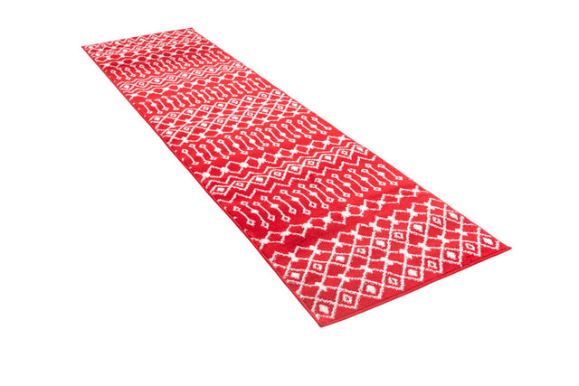 Burgundy Red 2' 7 x 10' Tribal Trellis Runner Area Rug Geometric Southwestern Inspired Durable Carpet for Home Interior Design for Sale at Rug Engine