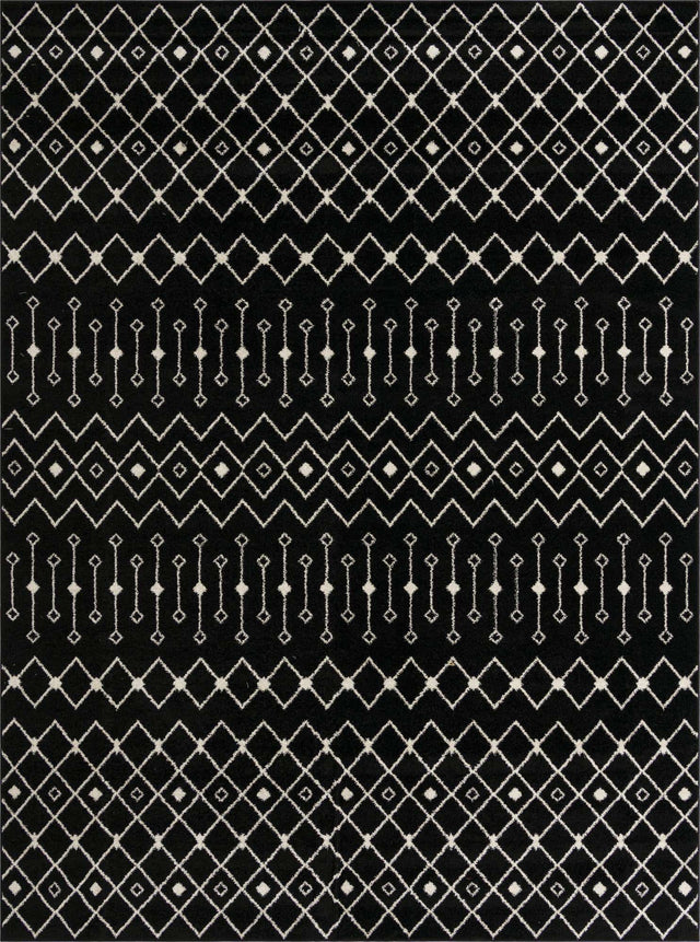 Black and White 10' 8 x 14' Tribal Trellis Rectangle Area Rug Geometric Southwestern Inspired Durable Carpet for Home Interior Design for Sale at Rug Engine