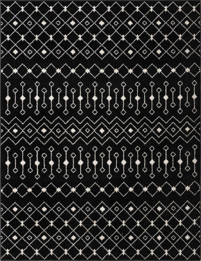 Black and White 7' 10 x 10' Tribal Trellis Rectangle Area Rug Geometric Southwestern Inspired Durable Carpet for Home Interior Design for Sale at Rug Engine