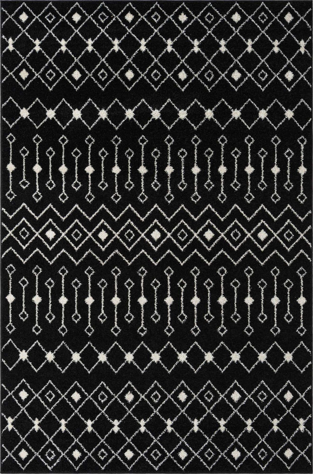 Black and White 6' 1 x 9' Tribal Trellis Rectangle Area Rug Geometric Southwestern Inspired Durable Carpet for Home Interior Design for Sale at Rug Engine
