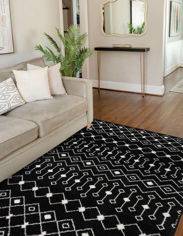 Black and White 10' 8 x 14' Tribal Trellis Rectangle Area Rug Geometric Southwestern Inspired Durable Carpet for Home Interior Design for Sale at Rug Engine