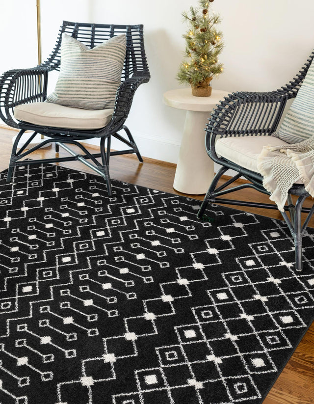 Black and White 10' 8 x 14' Tribal Trellis Rectangle Area Rug Geometric Southwestern Inspired Durable Carpet for Home Interior Design for Sale at Rug Engine