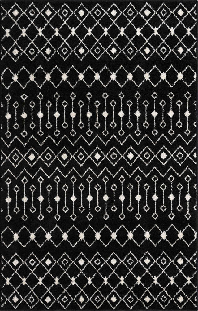 Black and White 5' 3 x 8' Tribal Trellis Rectangle Area Rug Geometric Southwestern Inspired Durable Carpet for Home Interior Design for Sale at Rug Engine