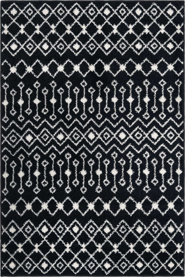 Black and White 4' 1 x 6' 1 Tribal Trellis Rectangle Area Rug Geometric Southwestern Inspired Durable Carpet for Home Interior Design for Sale at Rug Engine
