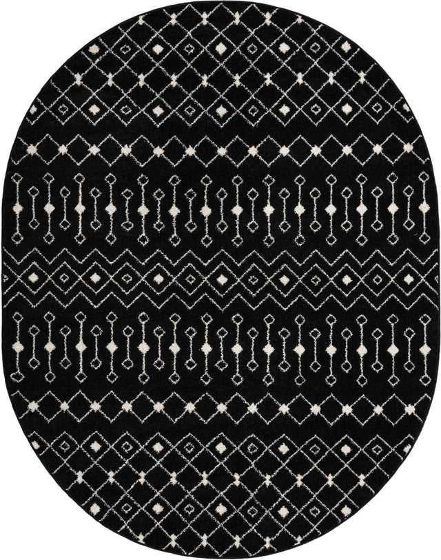 Black and White 7' 10 x 10' Tribal Trellis Oval Area Rug Geometric Southwestern Inspired Durable Carpet for Home Interior Design for Sale at Rug Engine