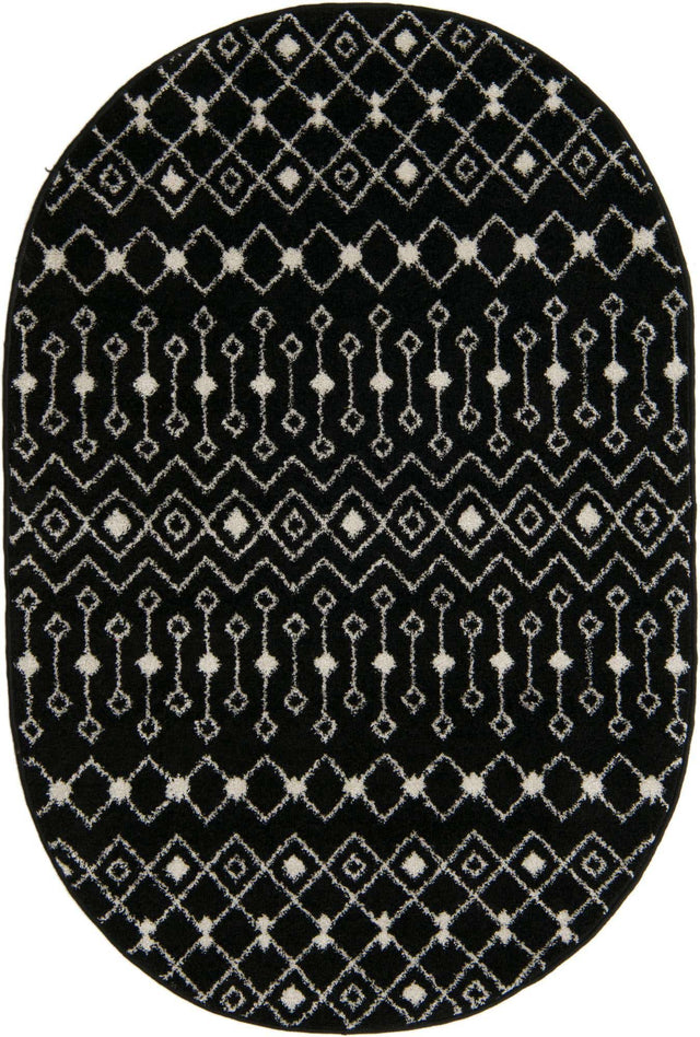 Black and White 4' 1 x 6' 1 Tribal Trellis Oval Area Rug Geometric Southwestern Inspired Durable Carpet for Home Interior Design for Sale at Rug Engine