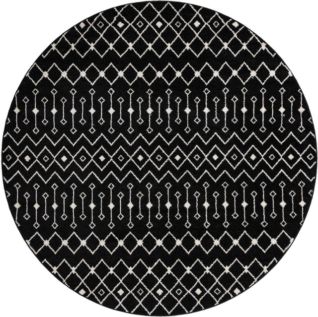 Black and White 10' x 10' Tribal Trellis Round Area Rug Geometric Southwestern Inspired Durable Carpet for Home Interior Design for Sale at Rug Engine